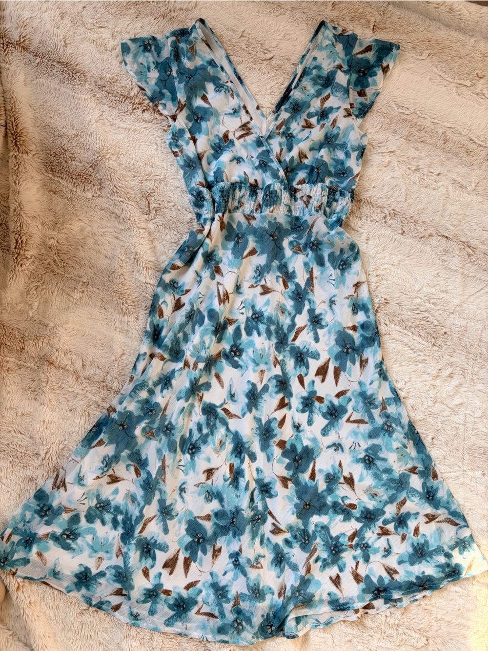 🧚🏼 Vintage Y2K Reitmans Fairy Midi Dress Floral Boho Cottagecore Flutter Sleeves
